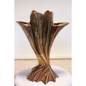 MCM California Originals Ceramic Orange & Brown Wavy Swirl 3 Opening Vase